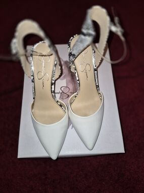 White Pointed Toe Slingback Heels by Jessica Simpson